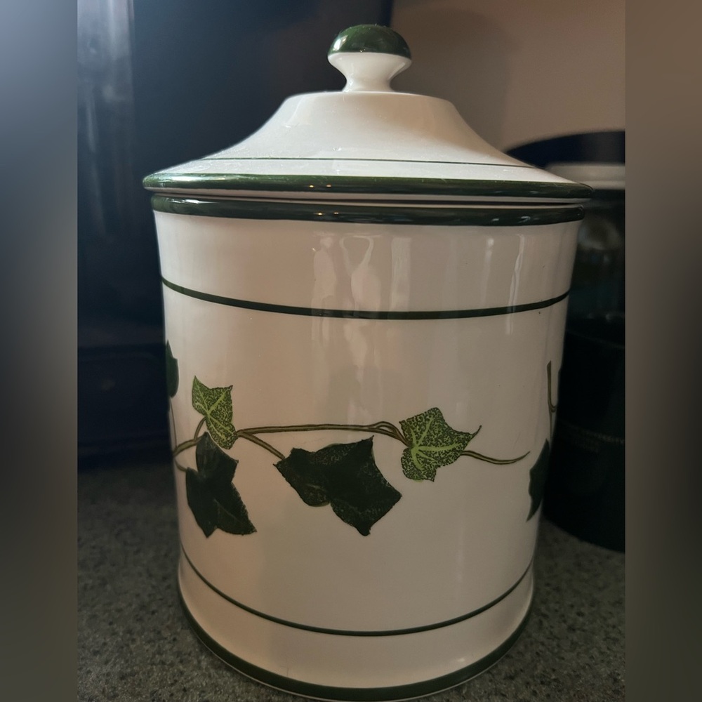 White and Green Ivy Pattern Canister